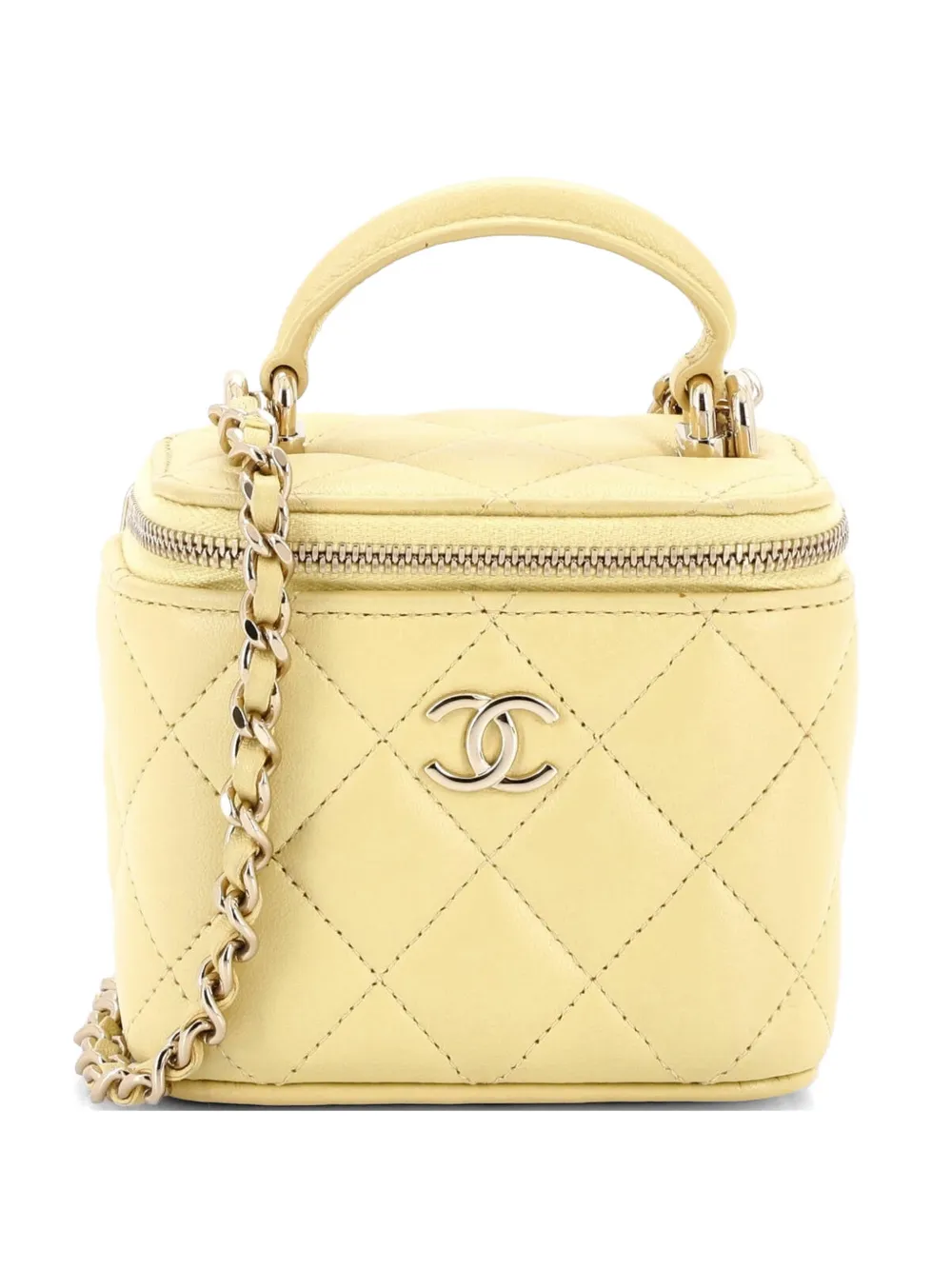 CHANEL Pre-Owned Classic Top Handle Vanity Case with Chain Quilted Lambskin Mini crossbody bag - Giallo