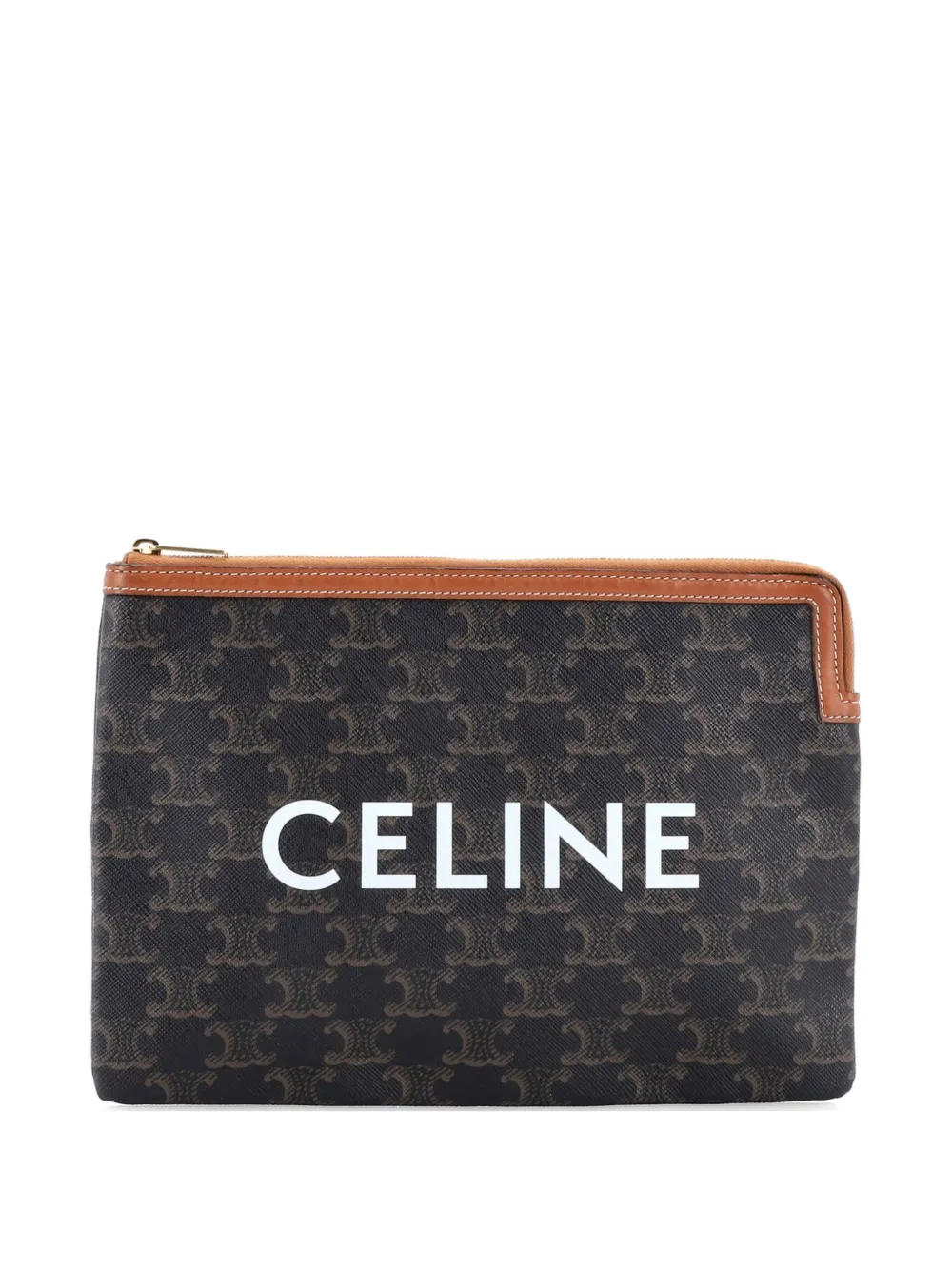 Celine Pre-Owned Logo Zip Wristlet Pouch Triomphe Coated Canvas Small clutch bag - Marrone