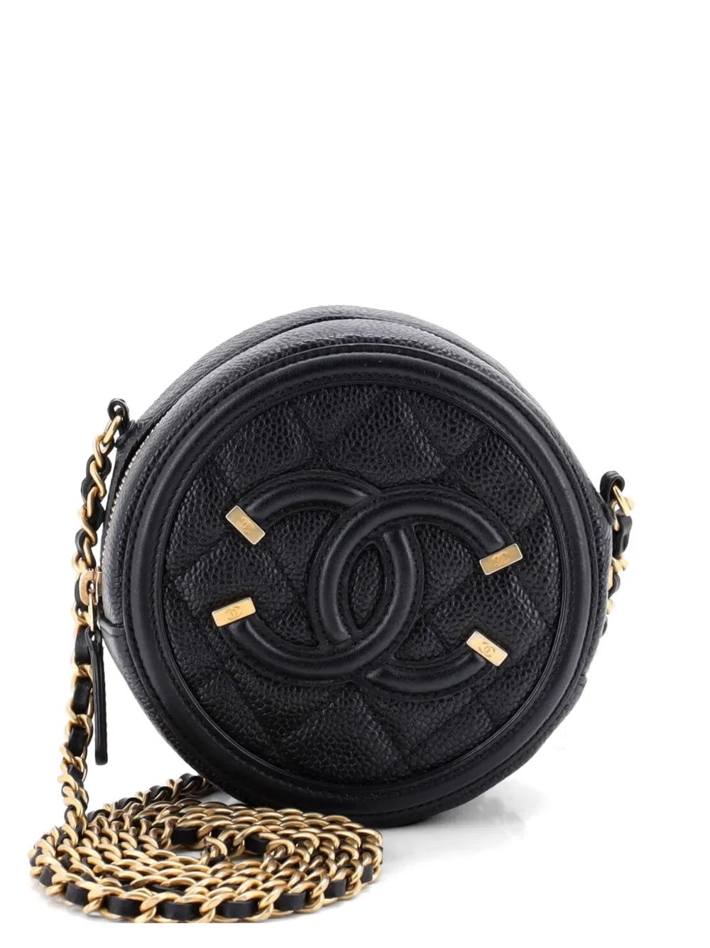 CHANEL Pre-Owned Filigree Round Clutch with Chain Quilted Caviar Mini crossbody bag - Nero