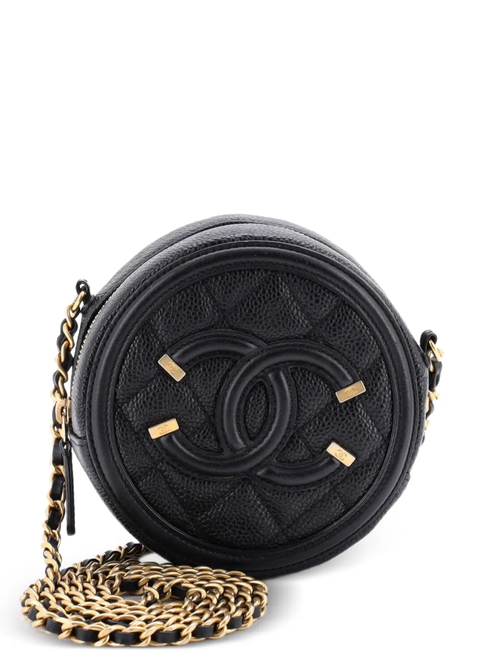 CHANEL Pre-Owned Filigree Round Clutch with Chain Quilted Caviar Mini crossbody bag - Nero