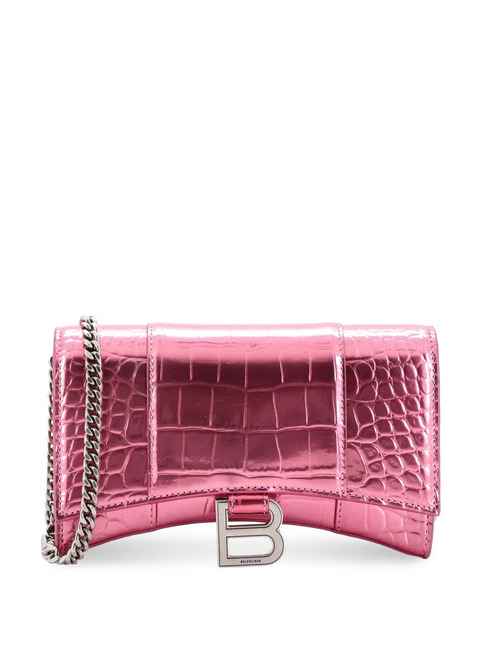 Balenciaga Pre-Owned Hourglass Chain Wallet Crocodile Embossed Leather clutch bag - Rosa