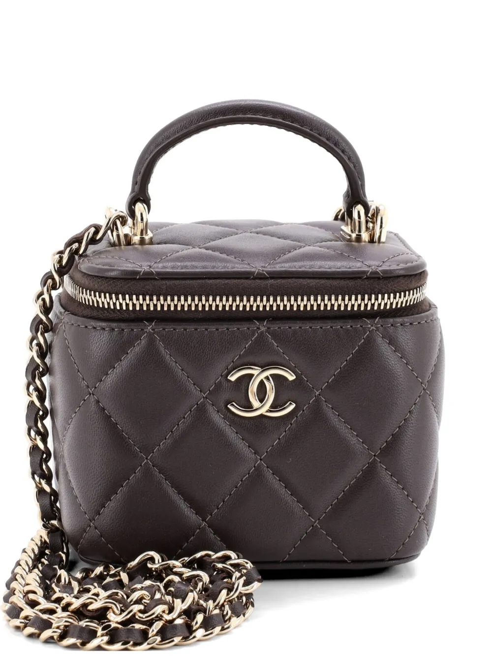 CHANEL Pre-Owned Classic Top Handle Vanity Case with Chain Quilted Lambskin Mini crossbody bag - Marrone