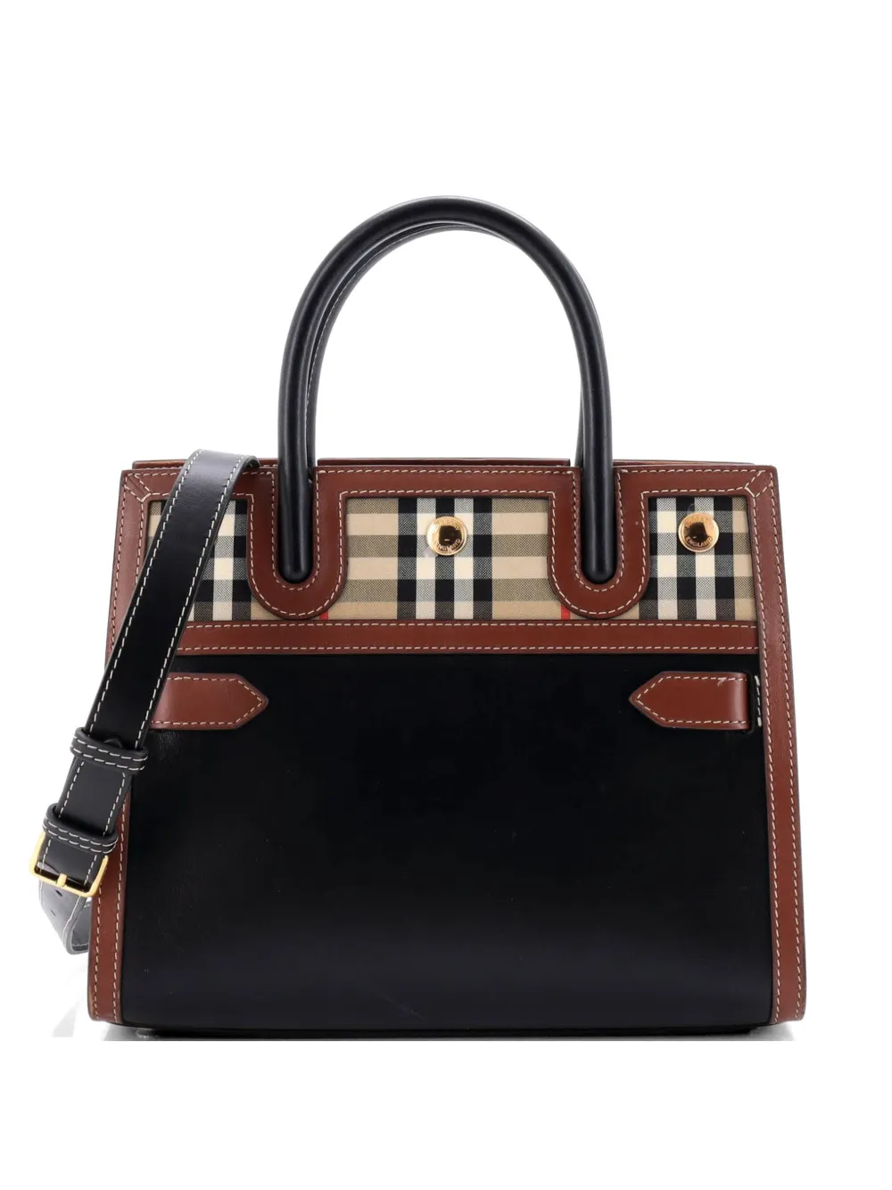 Burberry Pre-Owned Title Two Handle Tote Leather with Vintage Check Canvas Mini satchel - Nero