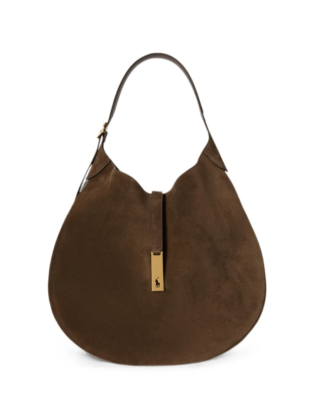 Polo Ralph Lauren Borsa a spalla Polo ID grande in pelle scamosciata - Marrone