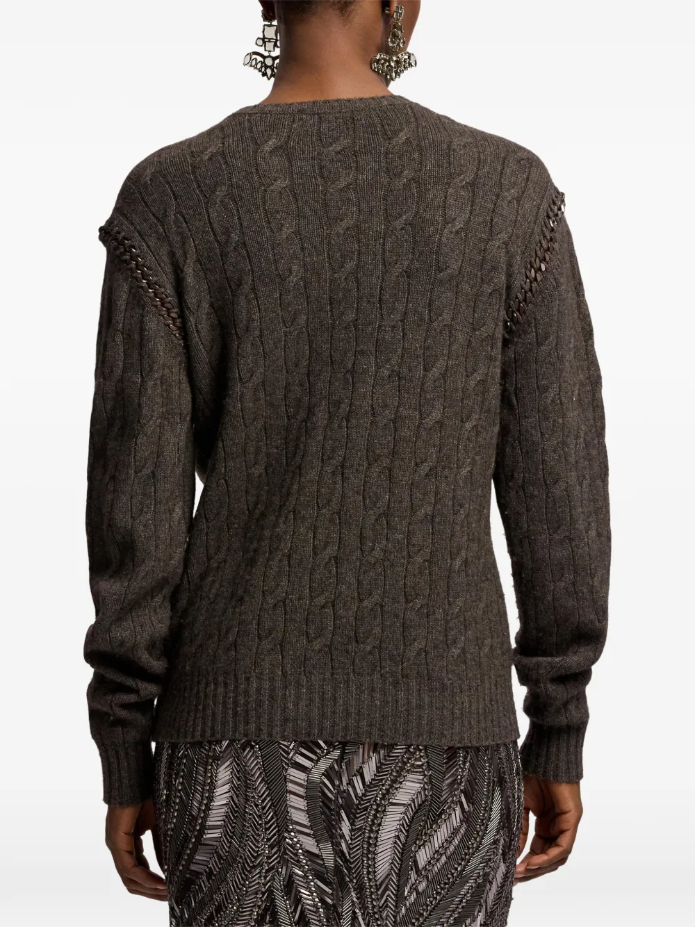 Ralph Lauren Collection Kabelgebreide trui verfraaid met ketting Bruin