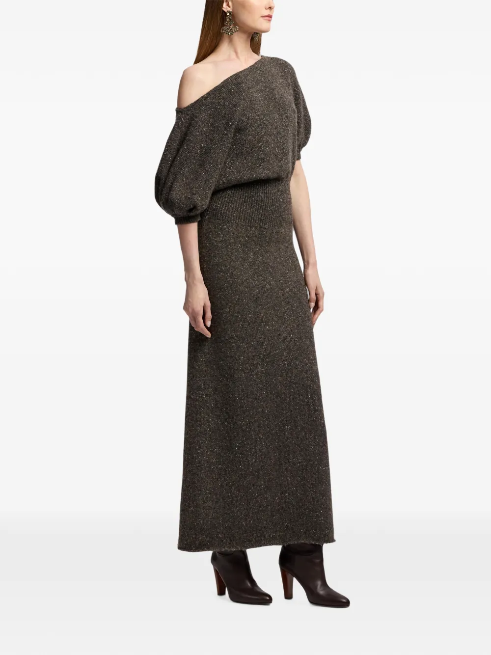 Ralph Lauren Collection Cecie off-shoulder midi-jurk Bruin