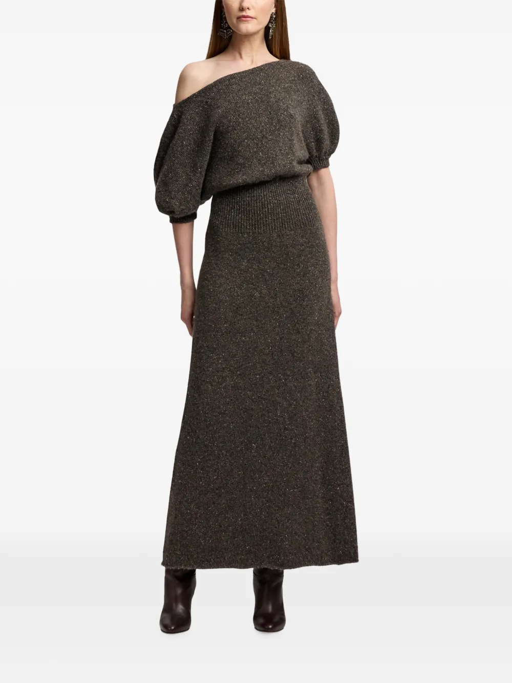 Ralph Lauren Collection Cecie off-shoulder midi-jurk Bruin