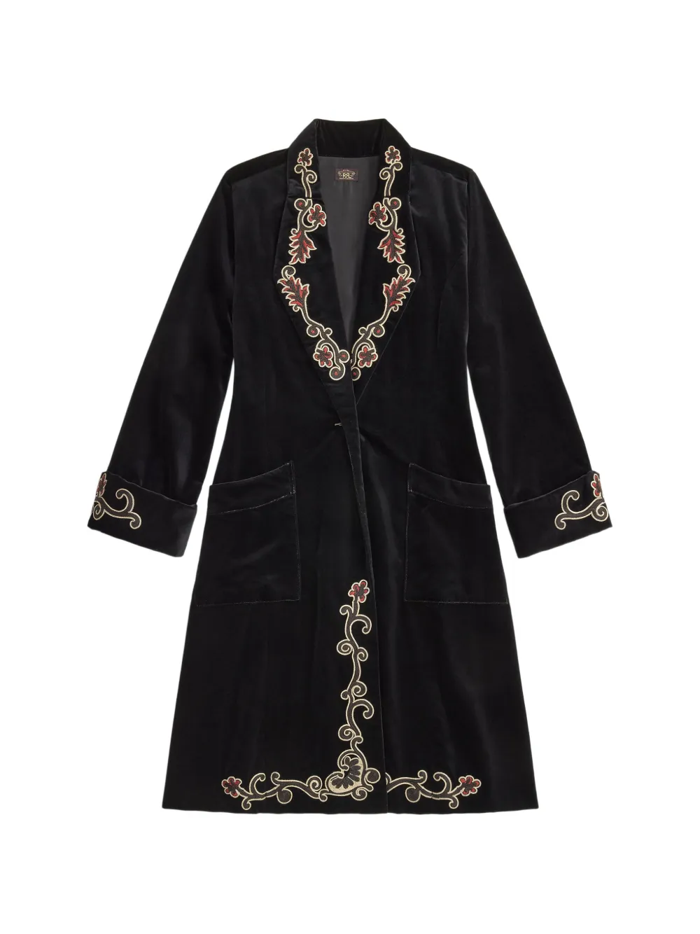 Rrl Embroidered Single-breasted Coat In Black