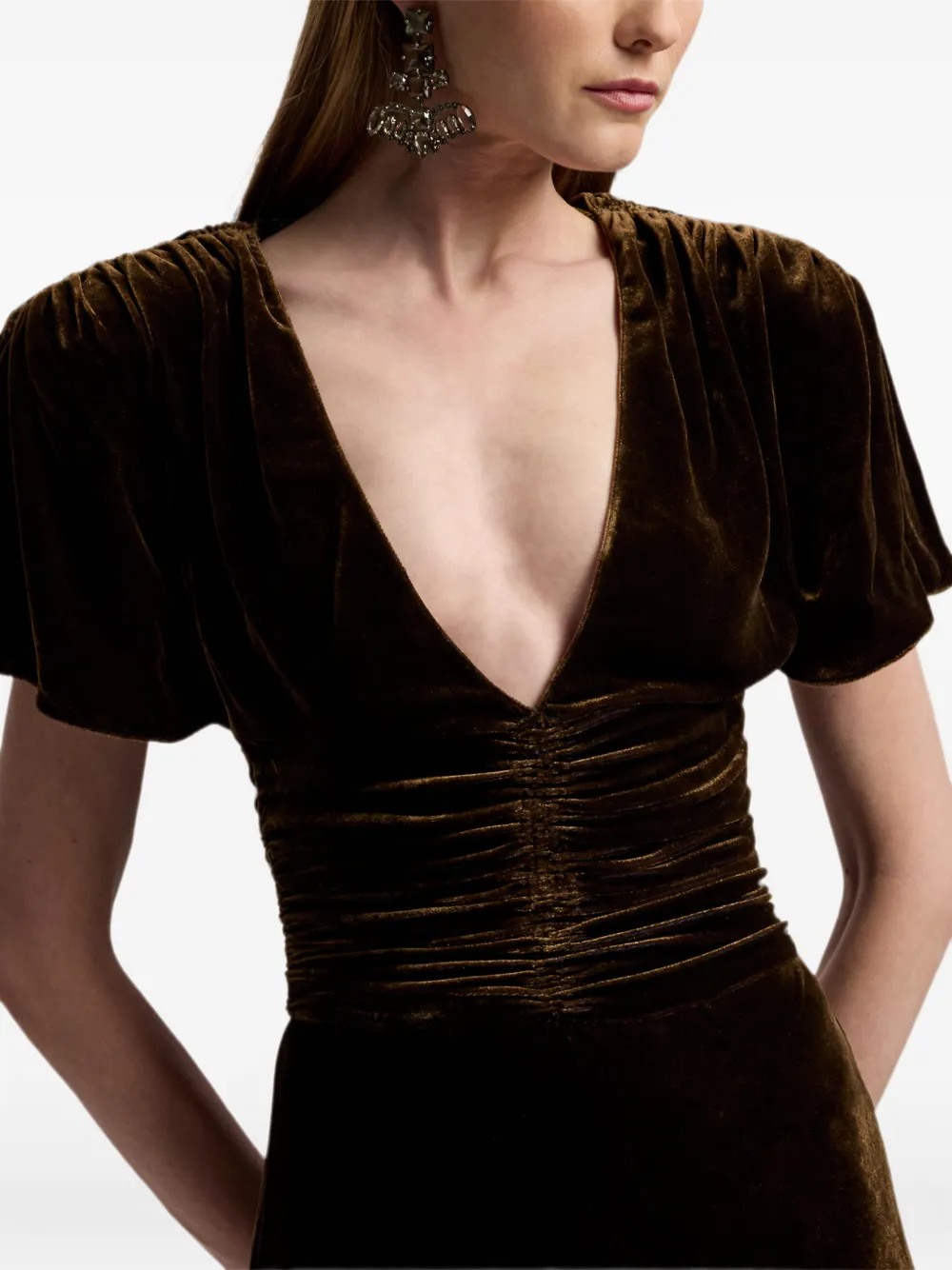 Ralph Lauren Collection Charisse fluwelen maxi-jurk met ruches Bruin