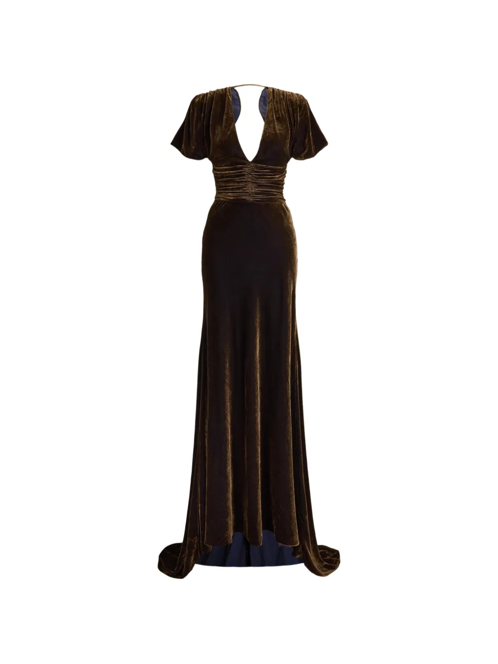 Ralph Lauren Collection robe longue Charisse à fronces en velours - Marron