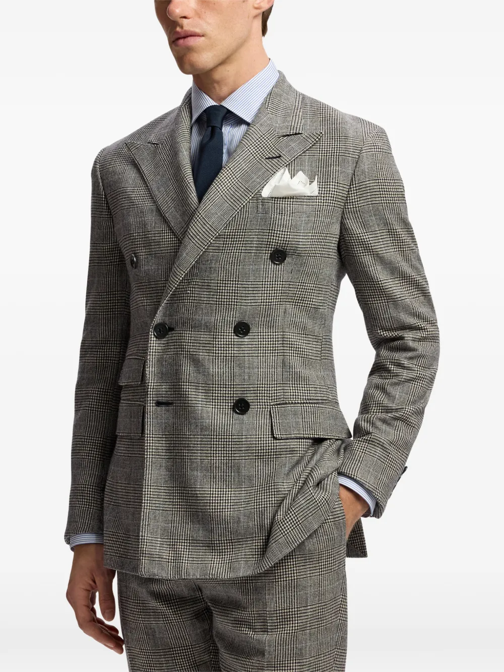 Ralph Lauren Purple Label Kent geruit wollen pak met dubbele rij knopen Grijs