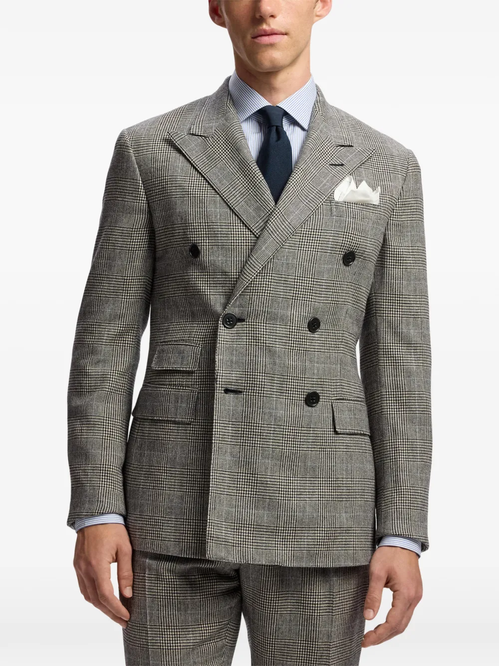 Ralph Lauren Purple Label Kent geruit wollen pak met dubbele rij knopen Grijs