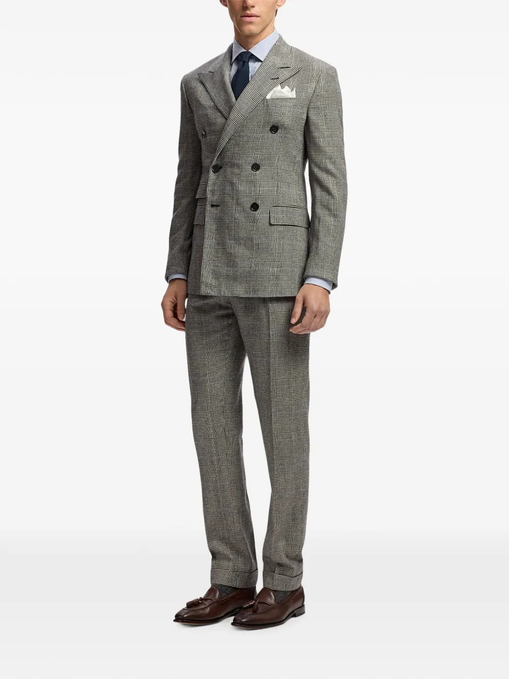 Ralph Lauren Purple Label Kent geruit wollen pak met dubbele rij knopen Grijs