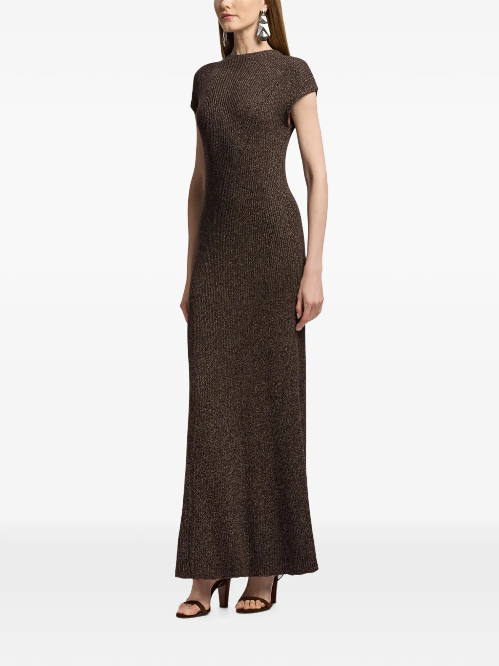 Ralph Lauren Collection Windi ribgebreide maxi-jurk Bruin