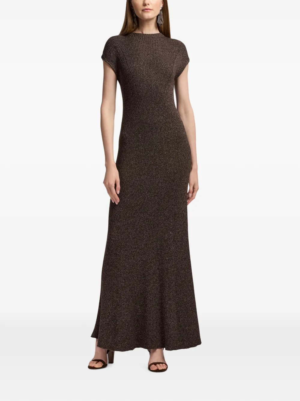 Ralph Lauren Collection Windi ribgebreide maxi-jurk Bruin