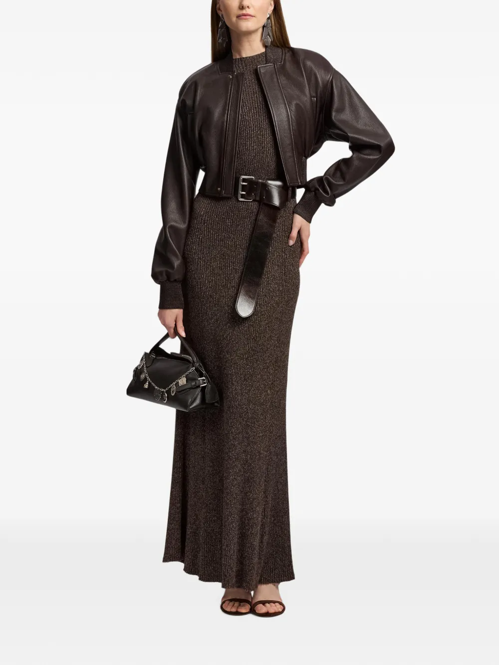 Ralph Lauren Collection Windi ribgebreide maxi-jurk Bruin