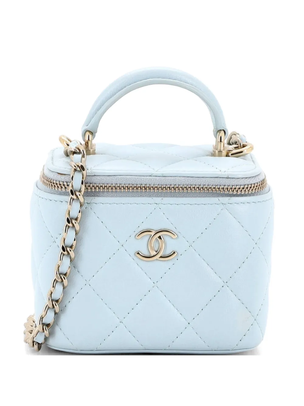 CHANEL Pre-Owned Classic Top Handle Vanity Case with Chain Quilted Lambskin Mini crossbody bag - Blu