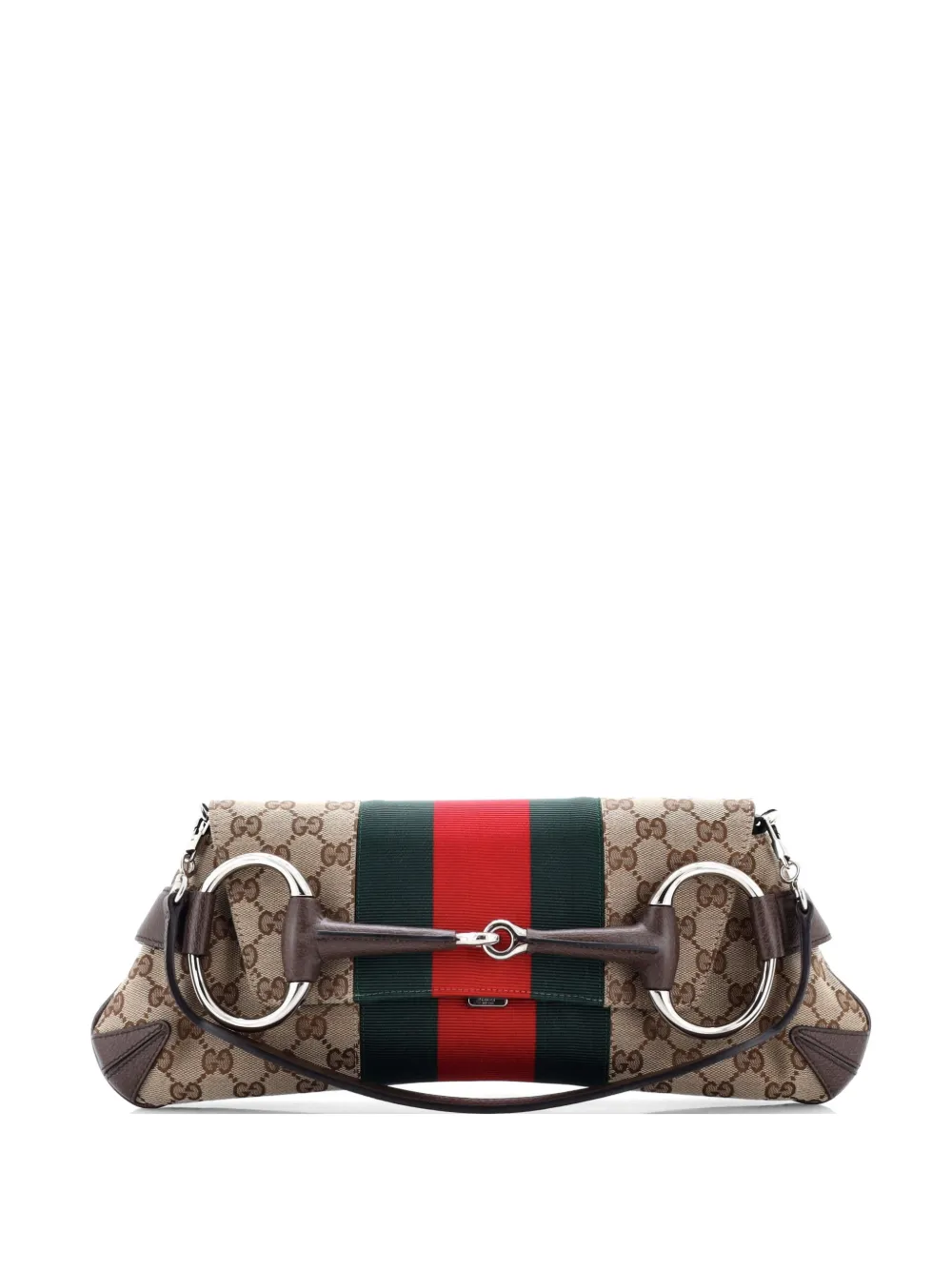 Gucci Pre-Owned Horsebit NM Web Chain Clutch GG Canvas Medium shoulder bag - Braun