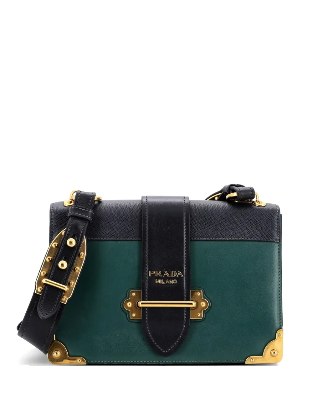 Prada Pre-Owned Cahier Leather and Saffiano Leather Large crossbody bag - Verde