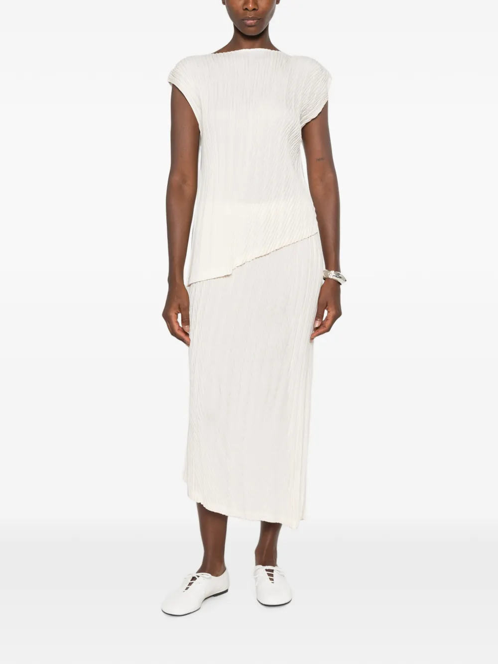 Issey Miyake Unfurling Pleats geplooide asymmetrische top Beige