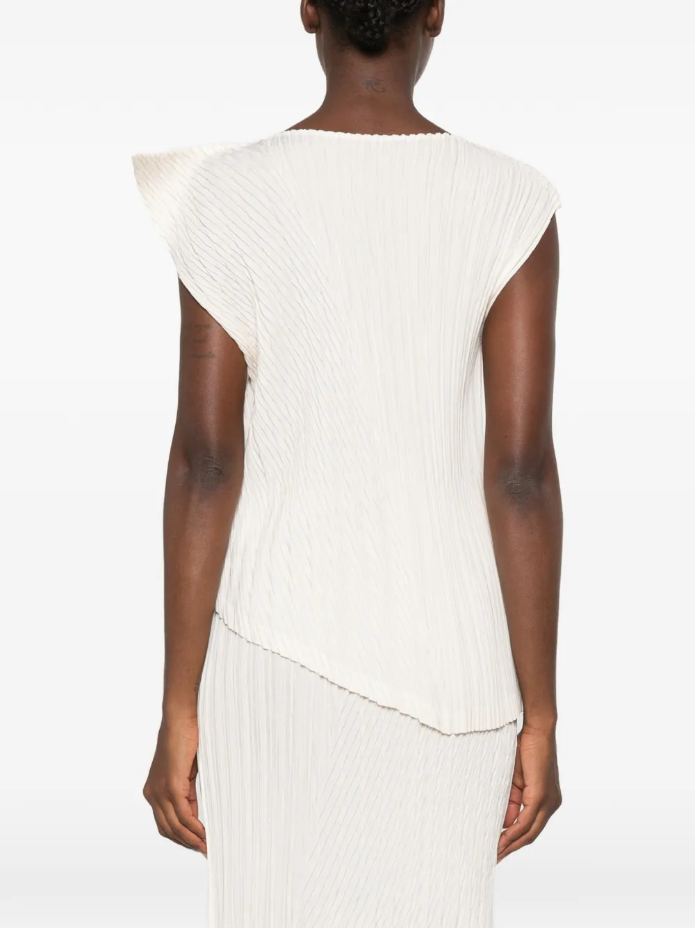 Issey Miyake Unfurling Pleats geplooide asymmetrische top Beige
