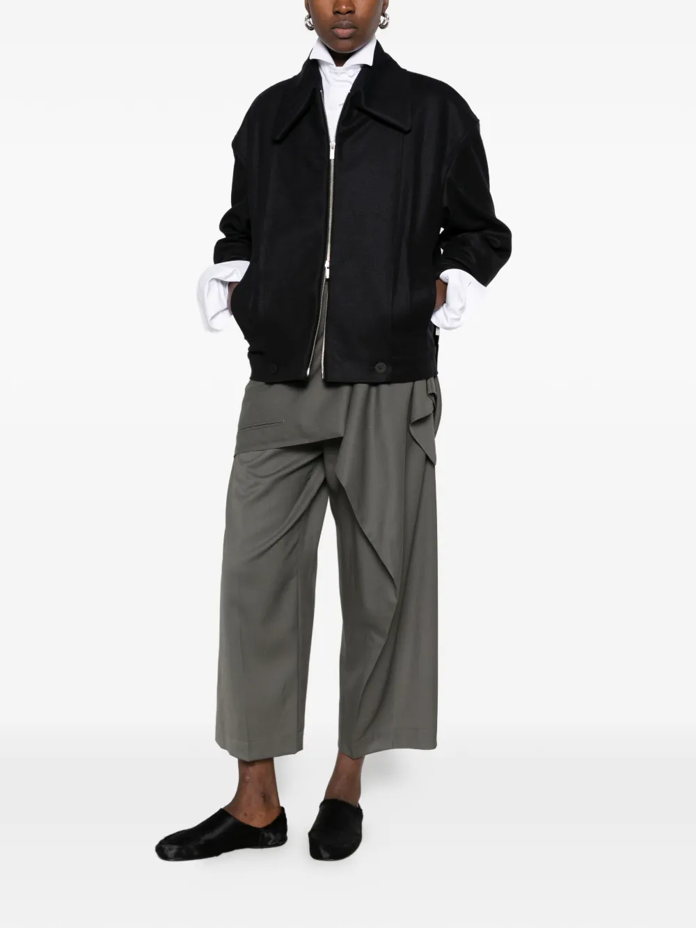 Issey Miyake Shell oversized jack met rits Zwart