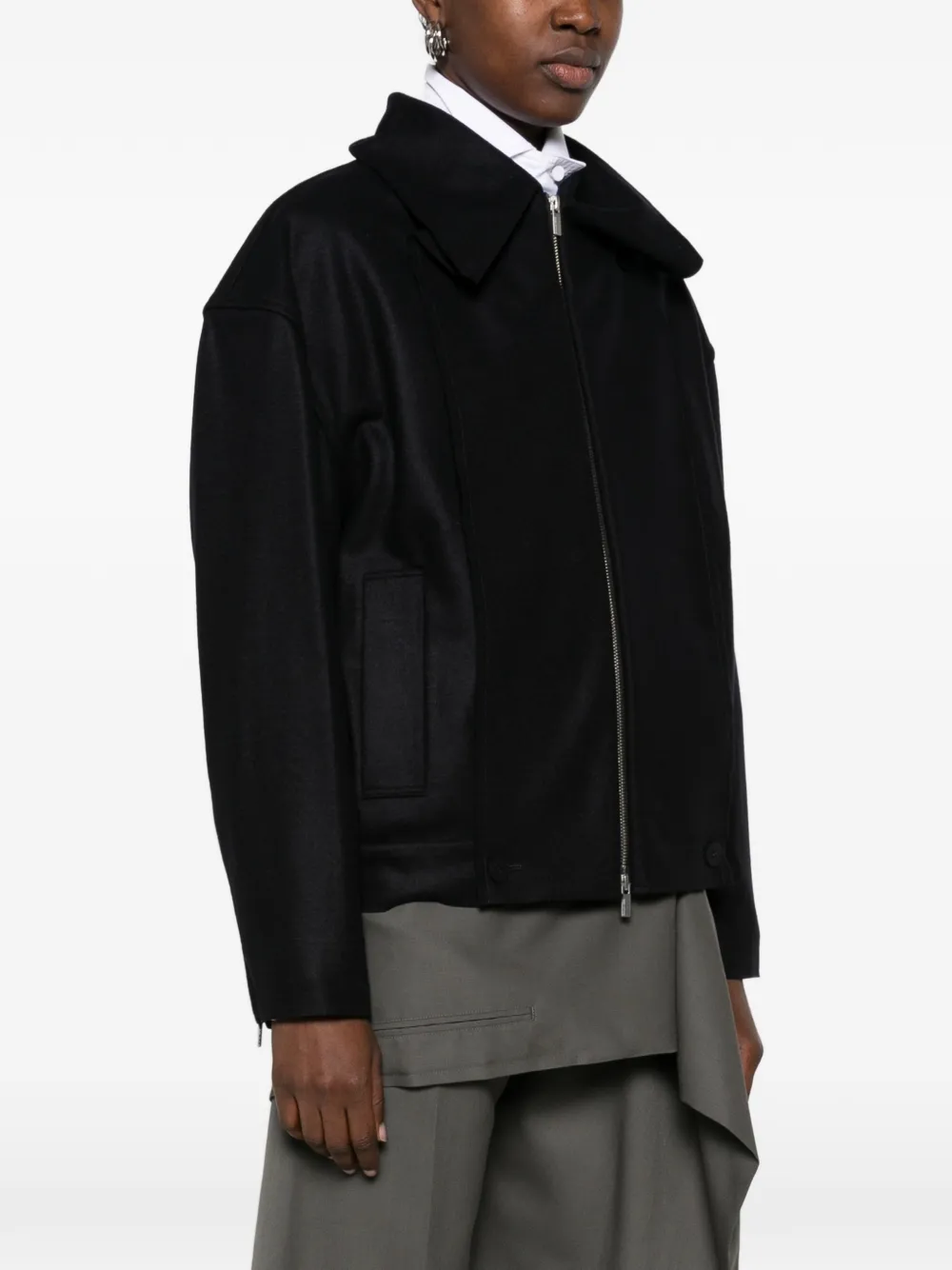 Issey Miyake Shell oversized jack met rits Zwart