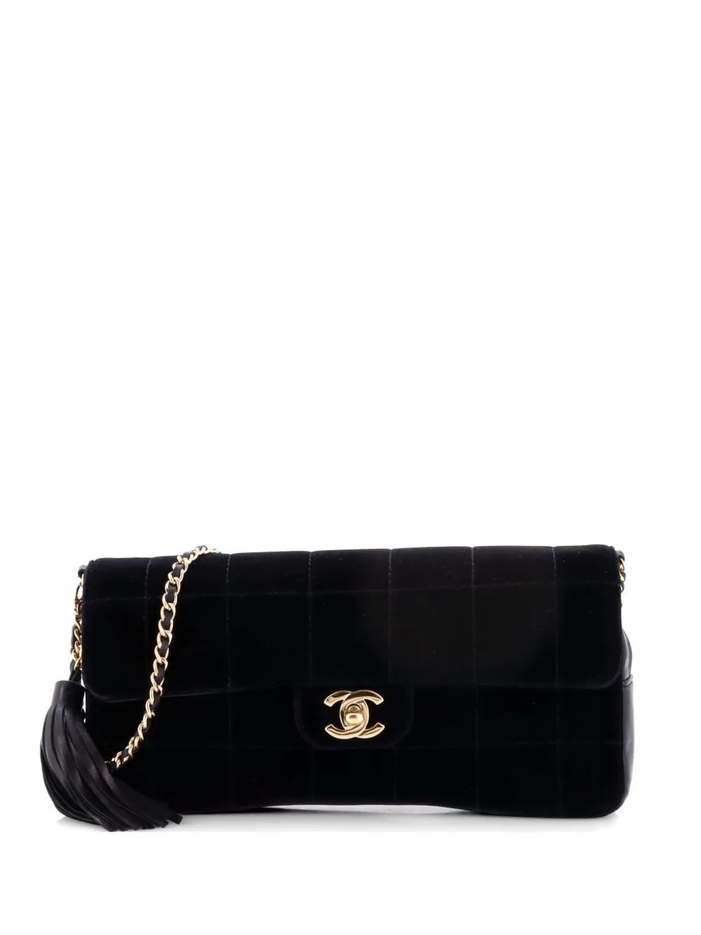 CHANEL Pre-Owned Chocolate Bar Tassel Flap Bag Quilted Velvet East West shoulder bag - Nero