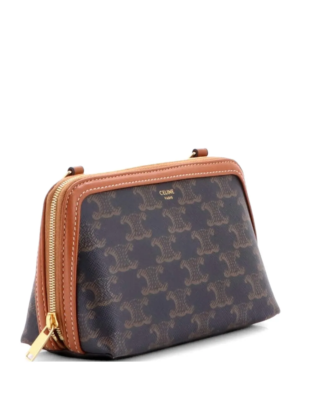 Celine Pre-Owned Zip Around Chain Clutch Triomphe Coated Canvas crossbody bag - Marrone