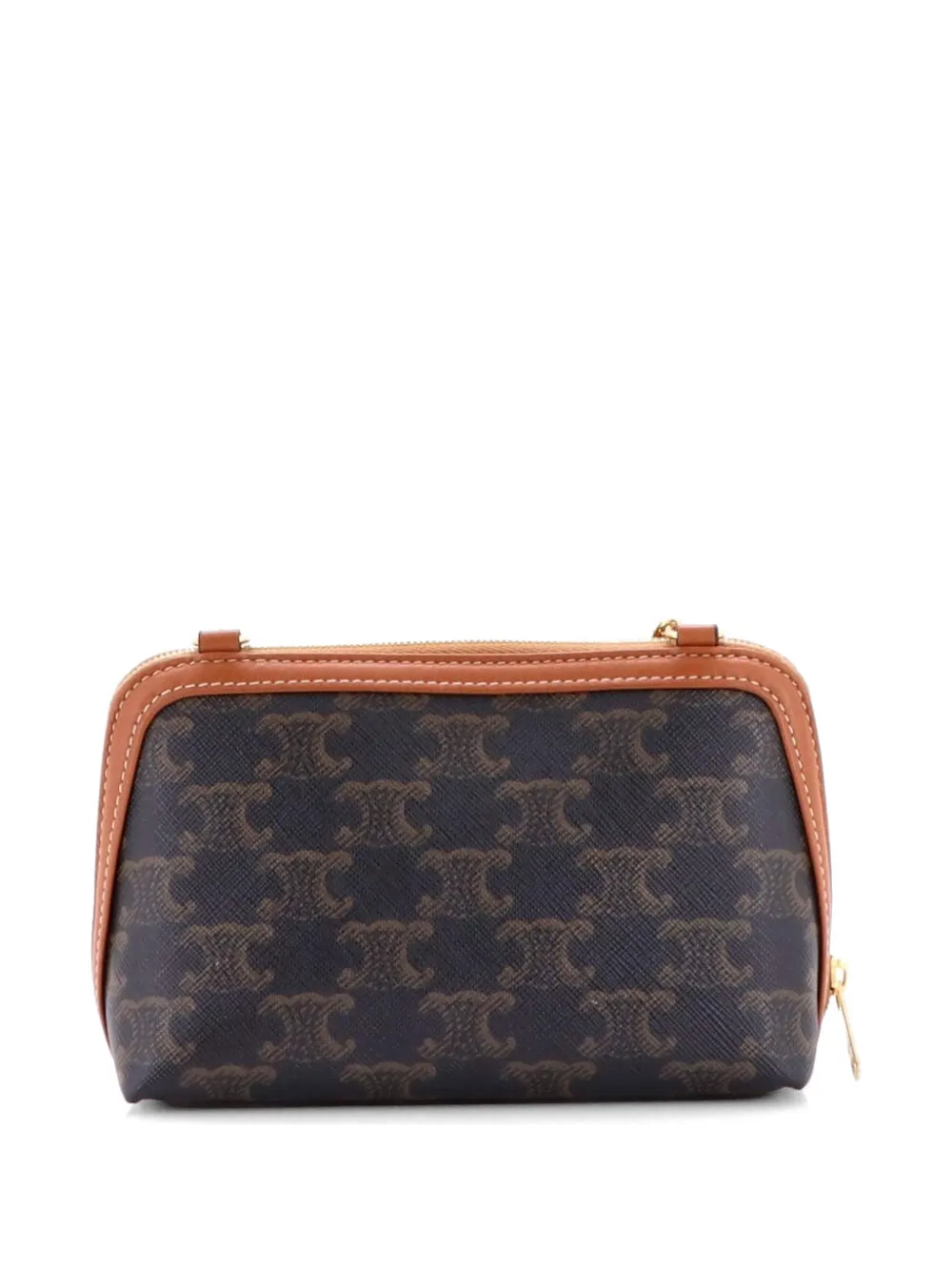 Celine Pre-Owned Zip Around Chain Clutch Triomphe Coated Canvas crossbody bag - Brown