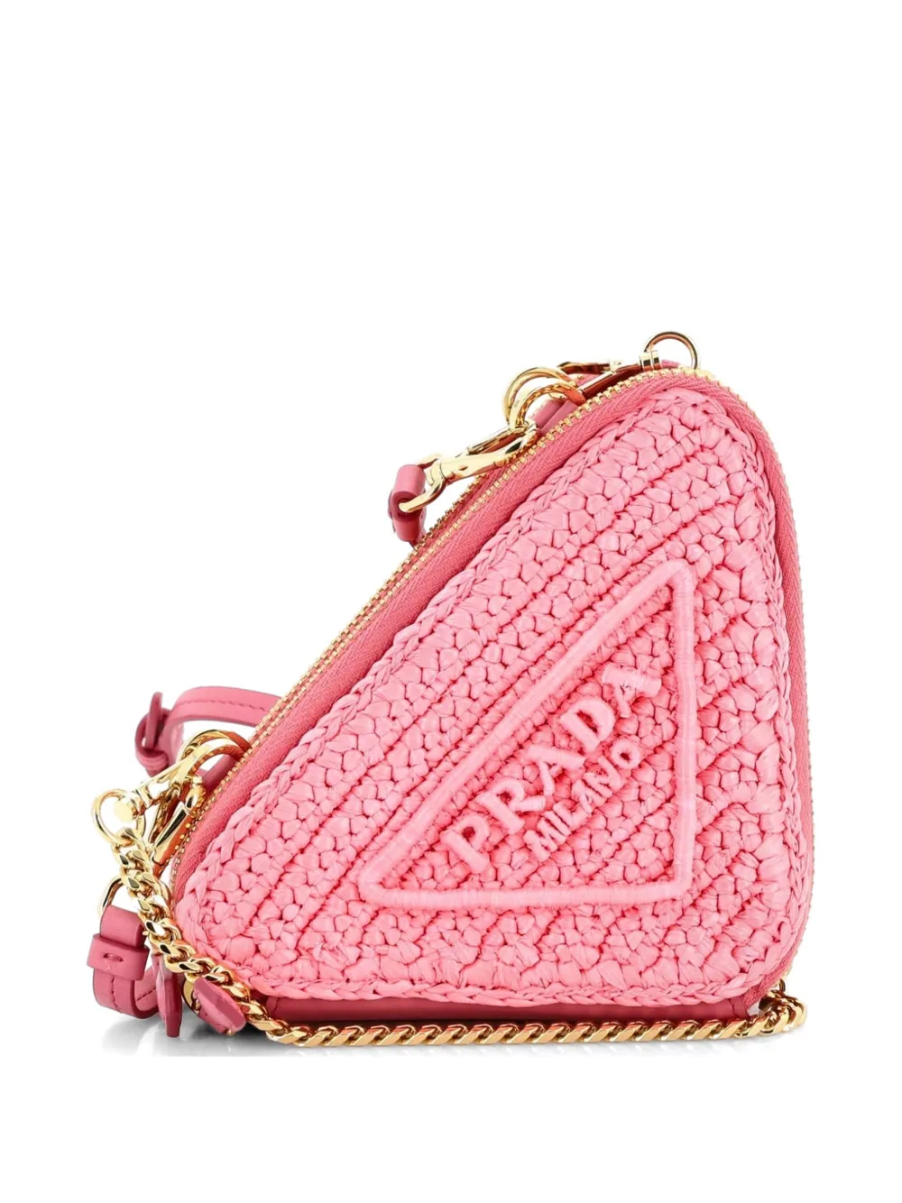 Prada Pre-Owned Triangle Logo Zip Around Shoulder Bag Raffia and Leather Mini crossbody bag - Rosa