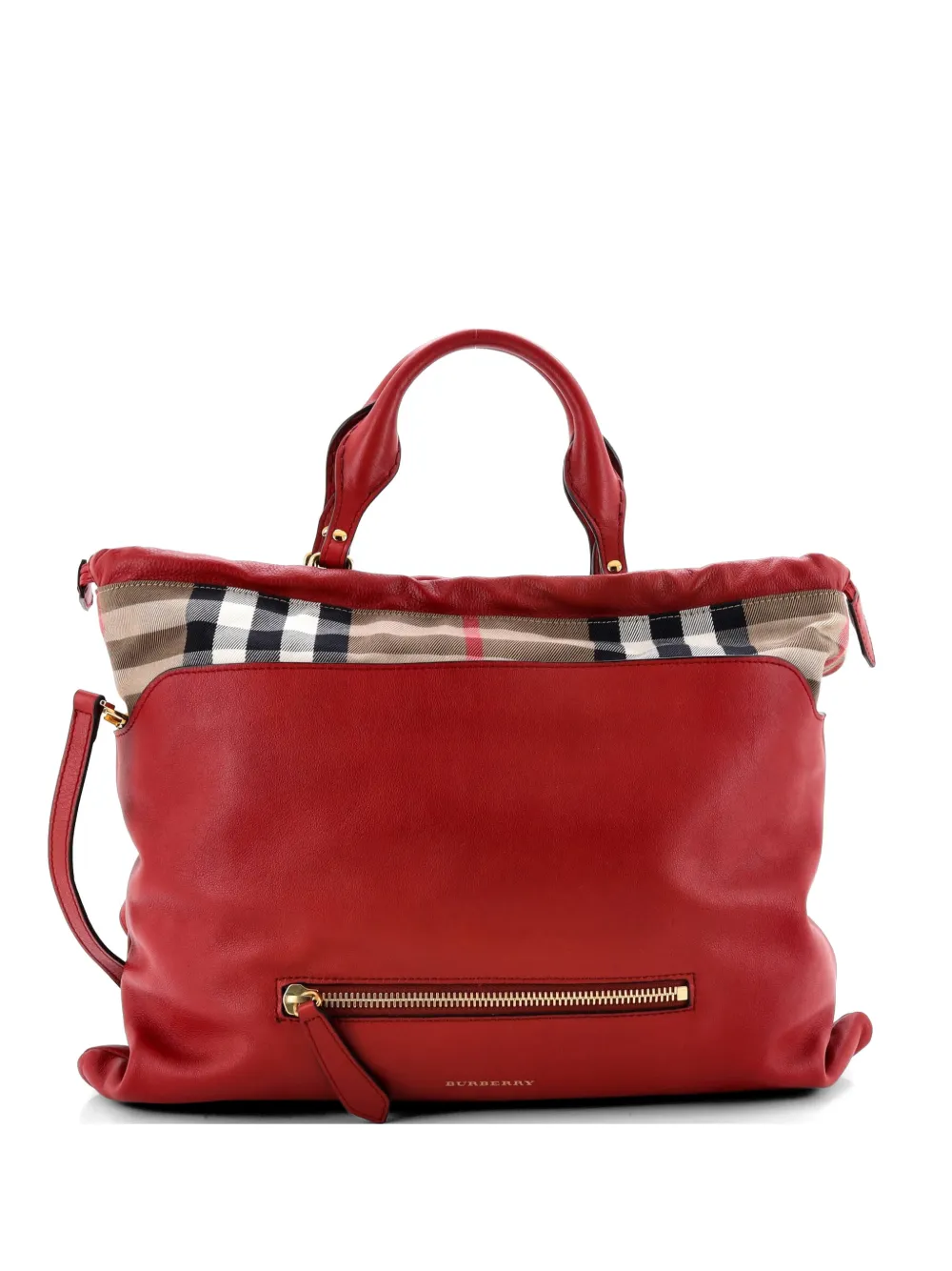 Burberry Pre-Owned Big Crush Leather and House Check Canvas Large tote bag - Rosso