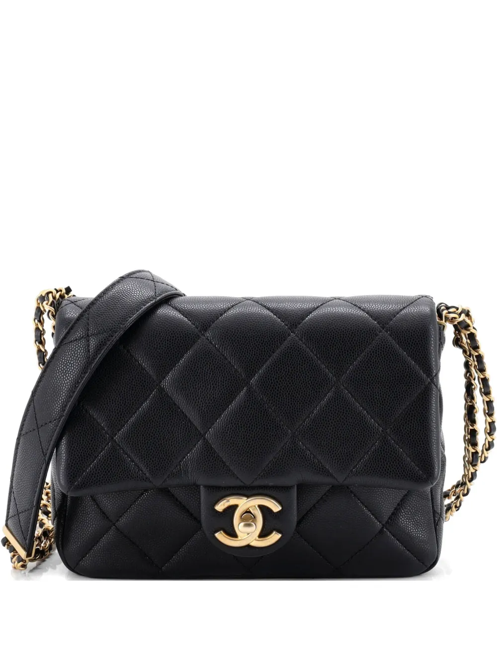 CHANEL Pre-Owned CC Triple Chain Flap Bag Quilted Caviar Small crossbody bag - Nero