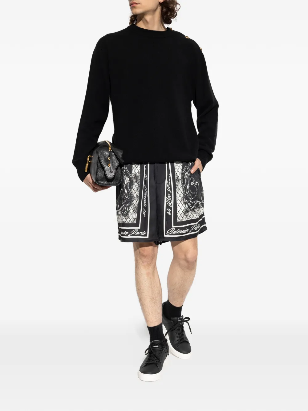  Balmain Pull Boutonné à épaules Dénudées - Noir 