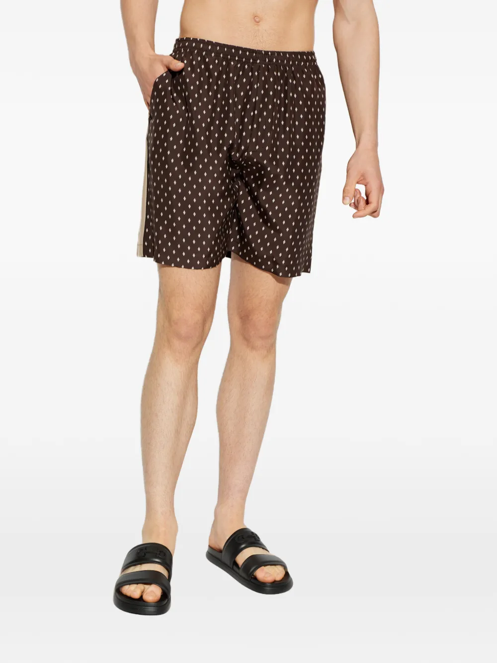 Ferragamo diamond-print side-stripe shorts - Marrone