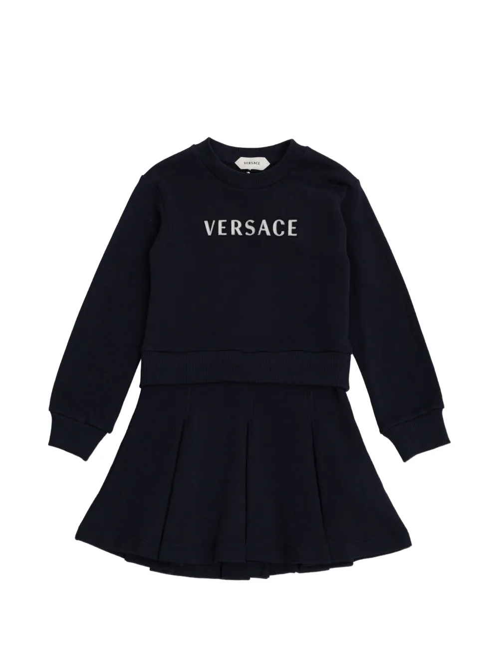Versace Kids logo-embroidered pleated dress - Blue