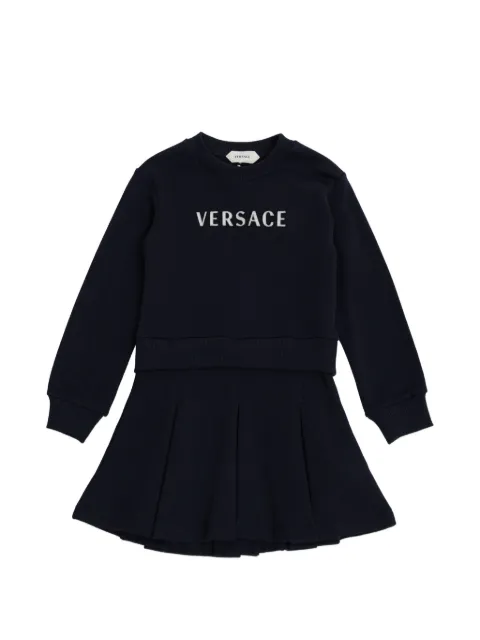 Versace Kids logo-embroidered pleated dress