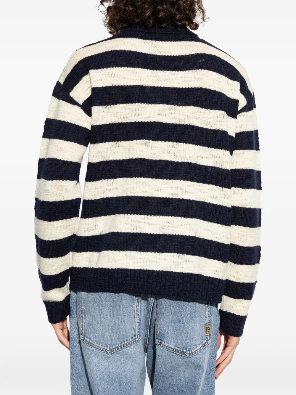 Balmain Gestreepte trui met geborduurd logo Blauw
