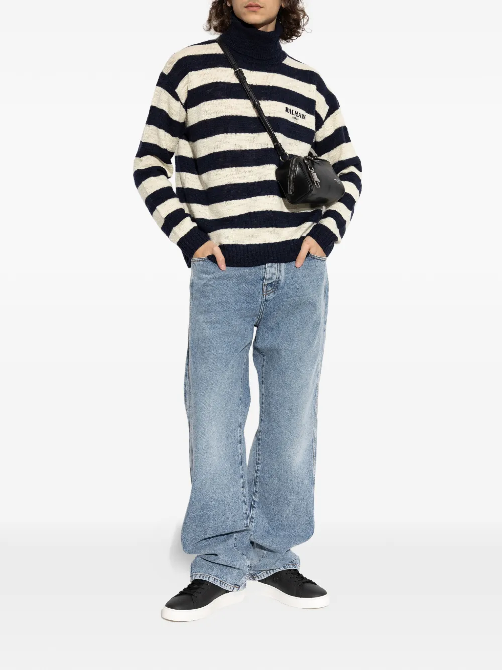 Balmain Gestreepte trui met geborduurd logo Blauw
