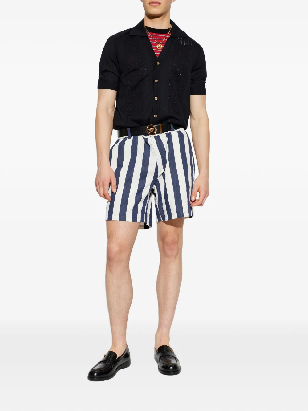  Versace Jacquard Greca-pattern Striped T-shirt - Rouge 