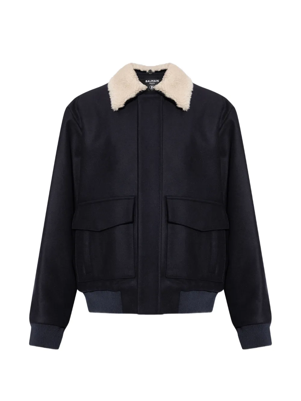 Balmain shearling-collar bomber jacket - Blau