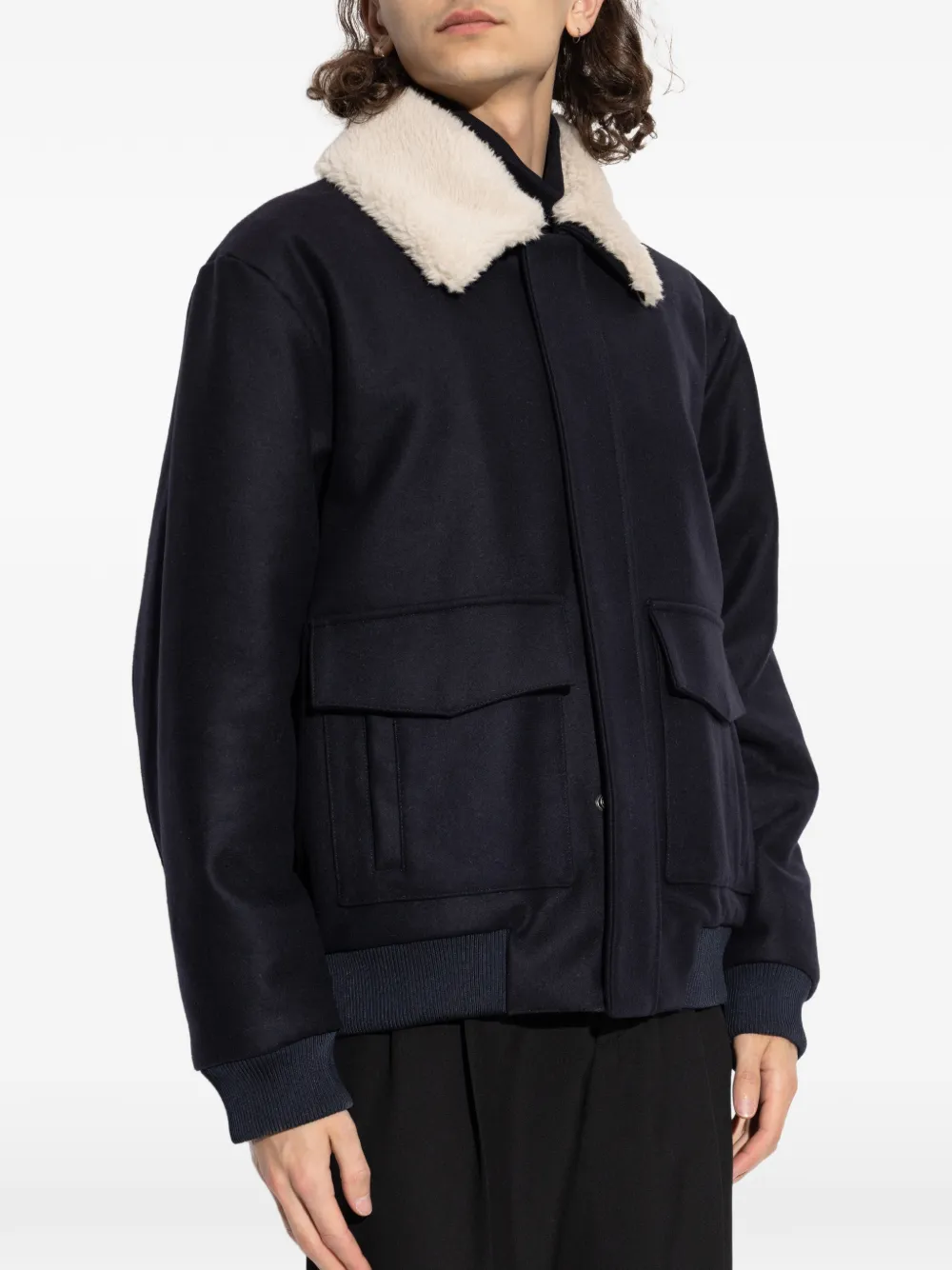 Balmain Bomberjack met lammy kraag Blauw