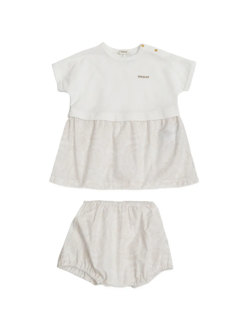 Versace Babies' Barocco-print Dress Set In White
