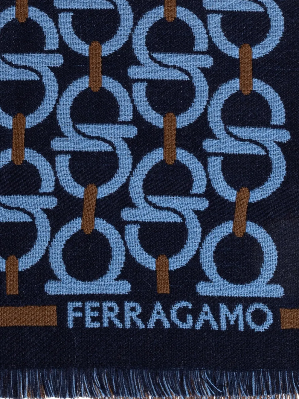 Ferragamo Sjaal met Gancini-jacquard en franje Blauw