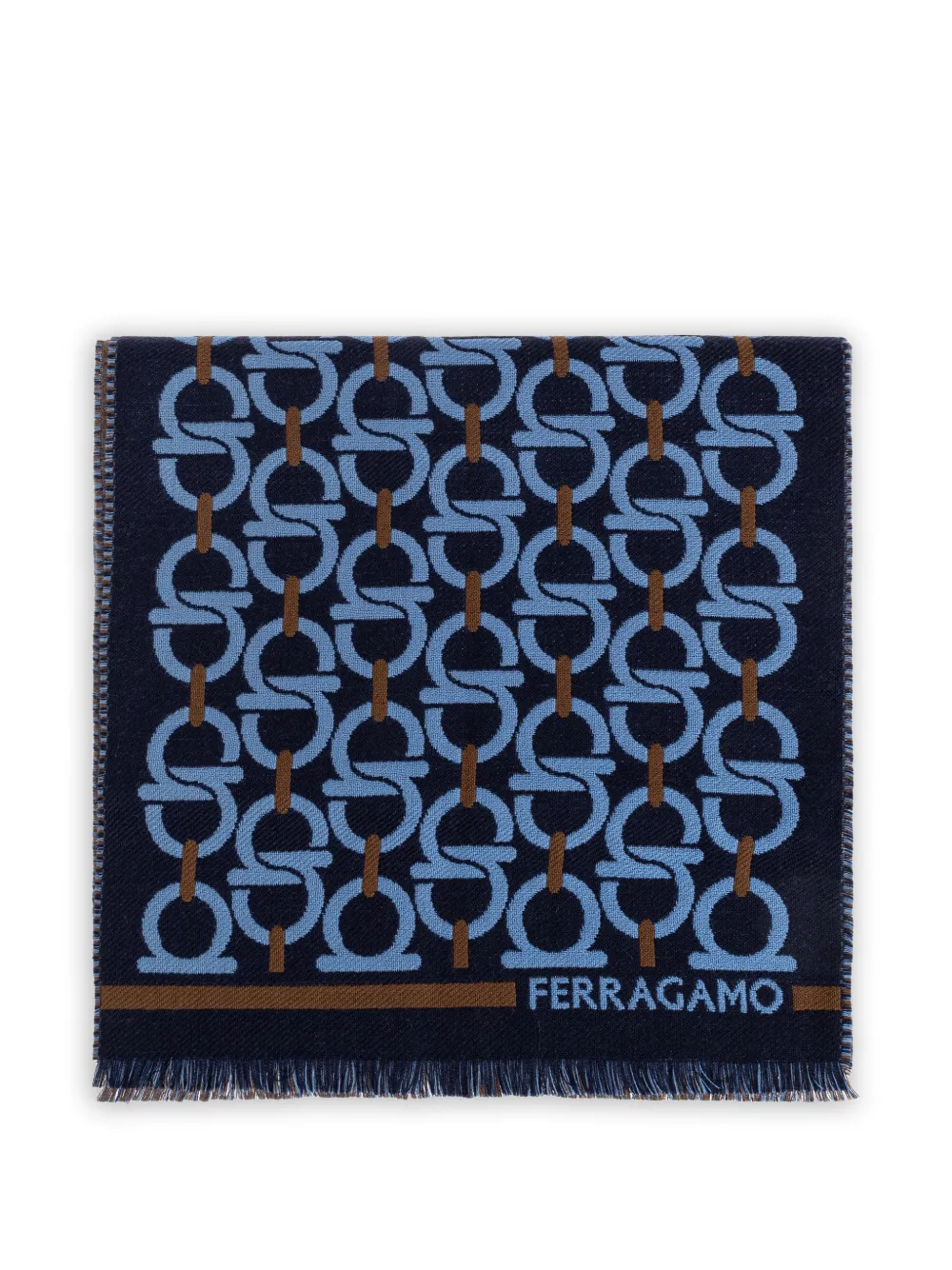 Ferragamo Gancini-jacquard fringed scarf - Blu