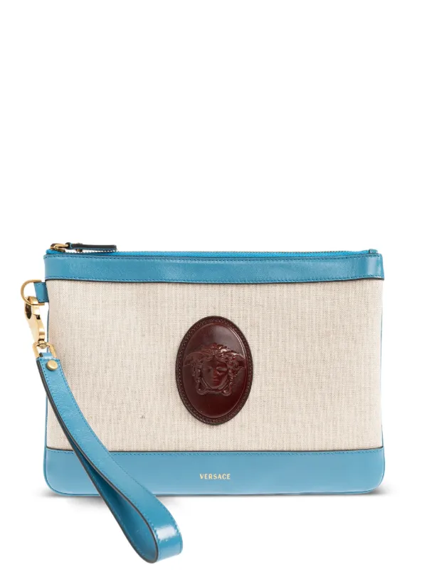 Versace Rivière Canvas Clutch Bag in Neutrals
