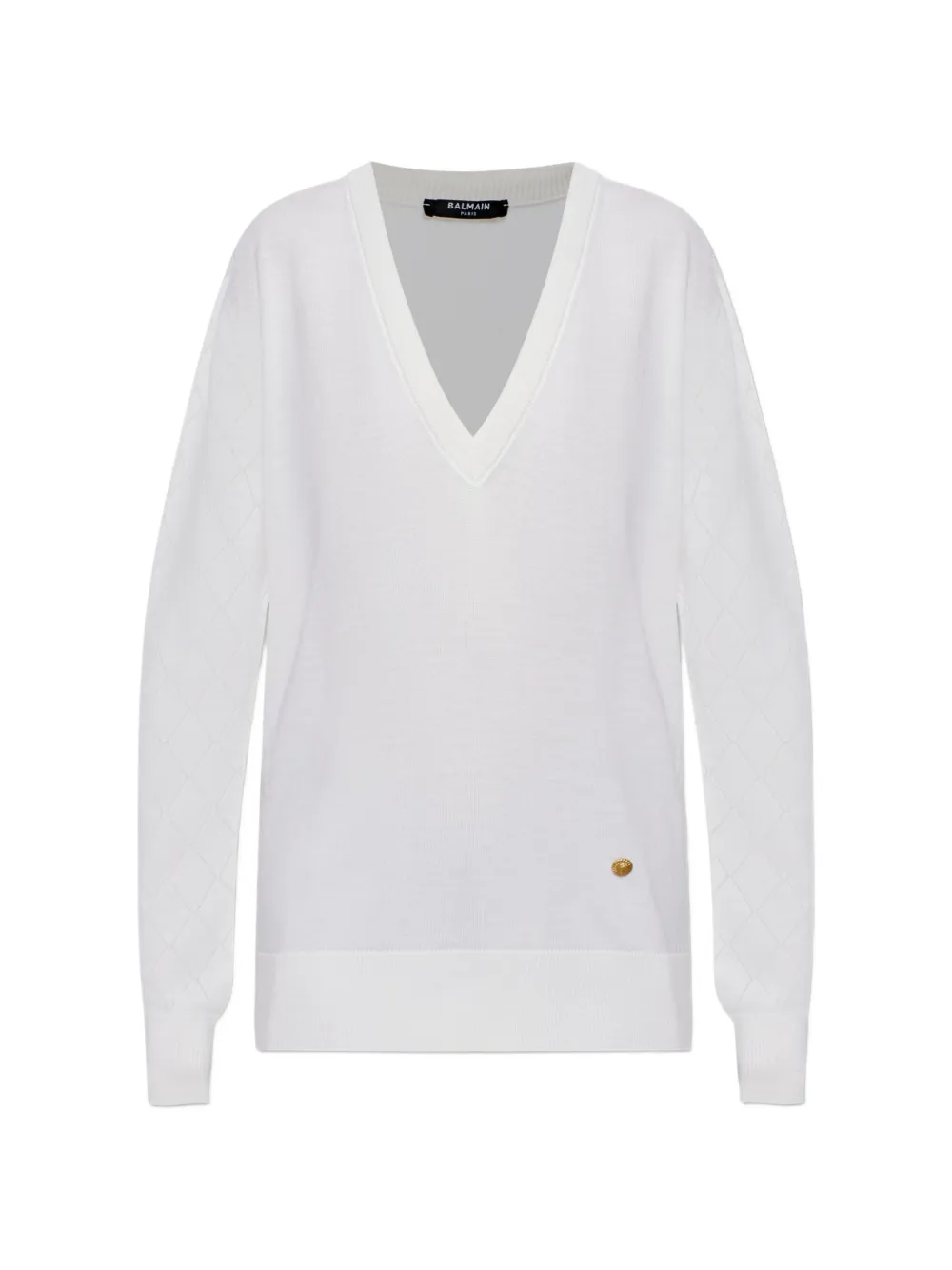 Balmain pointelle-knit V-neck sweater - Weiß