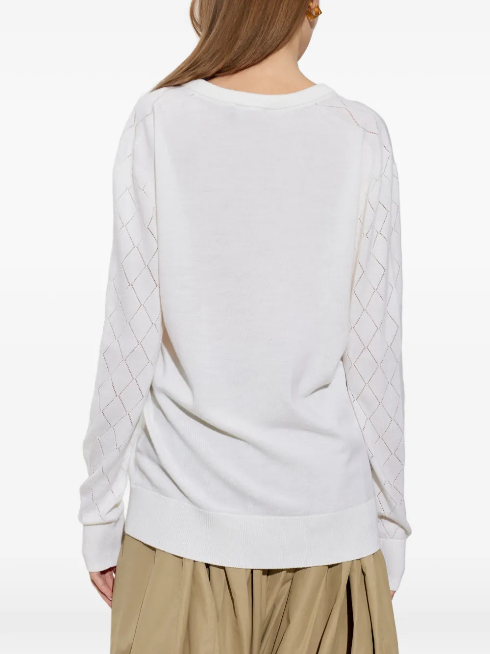 Balmain Pointelle-knit V-neck Sweater in White, view 4