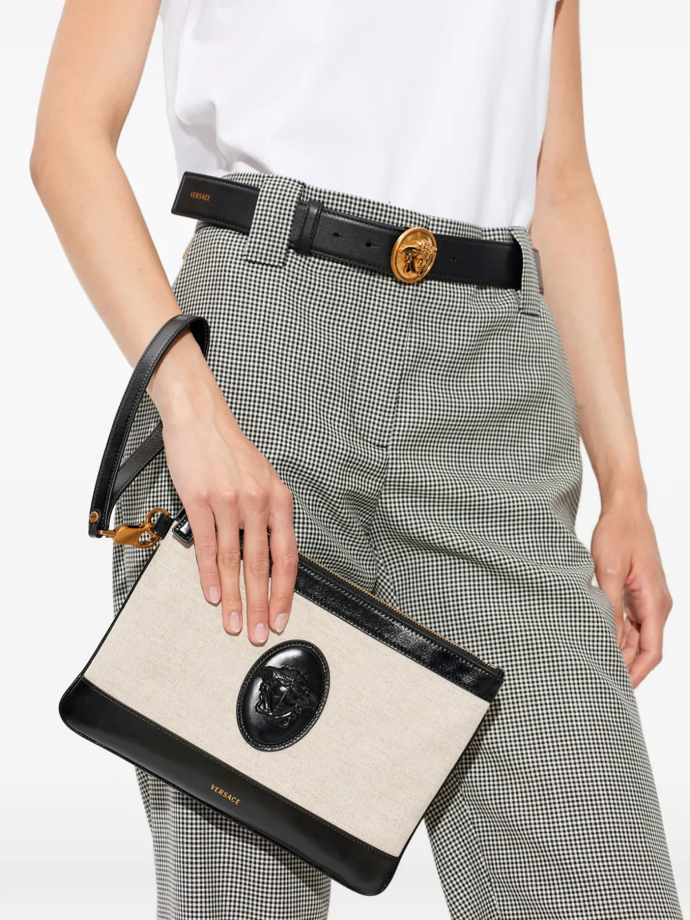 Versace Rivière canvas clutch Beige