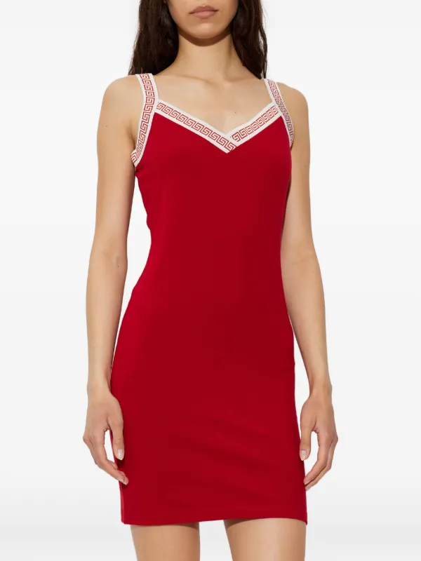versace red mini dress 1990S Versace Red Sexy Utility Dress With Belt Buckle Details